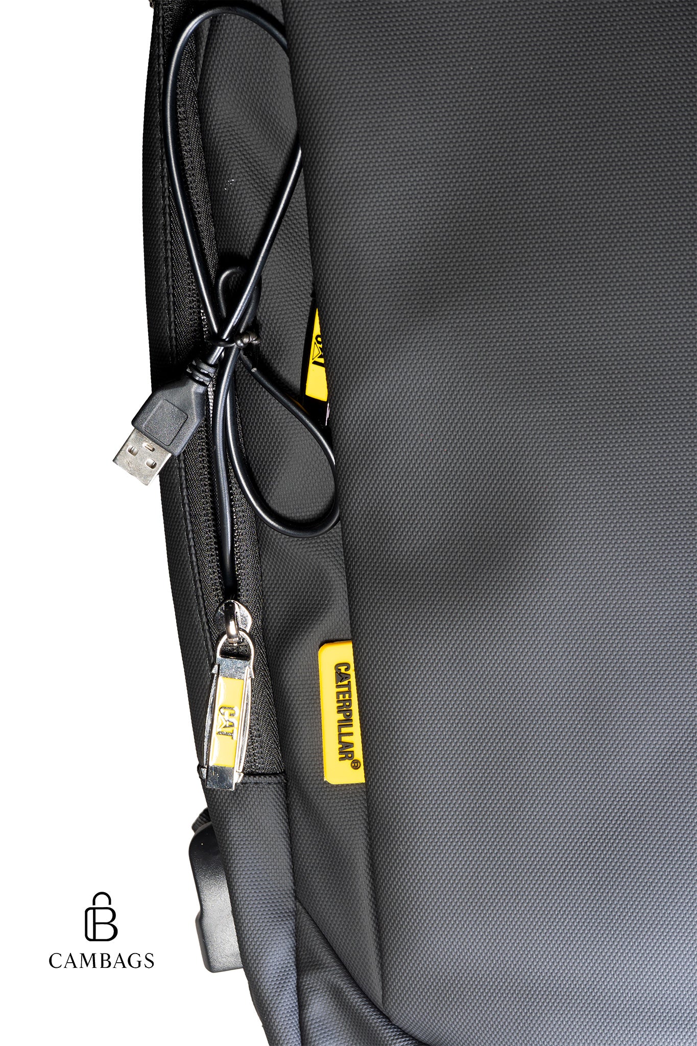 Morral CAT Negro con Cierre USB – Resistente y Funcional para Trabajo y Estudio