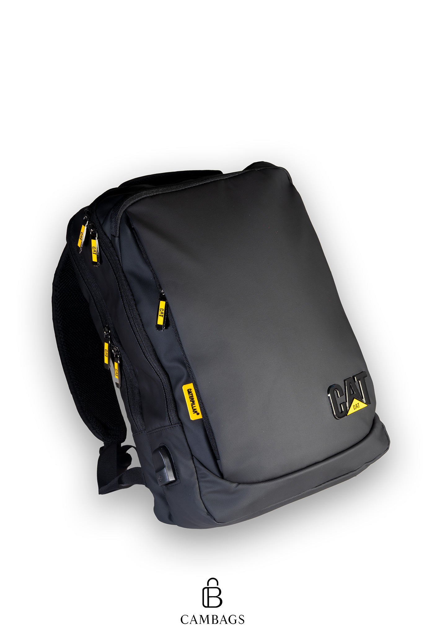Morral CAT Negro con Cierre USB – Resistente y Funcional para Trabajo y Estudio