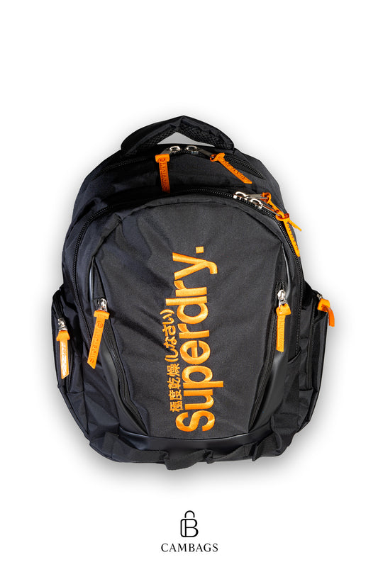 Morral Superdry Negro con Cremalleras Naranjas – Espacioso, Urbano y Moderno